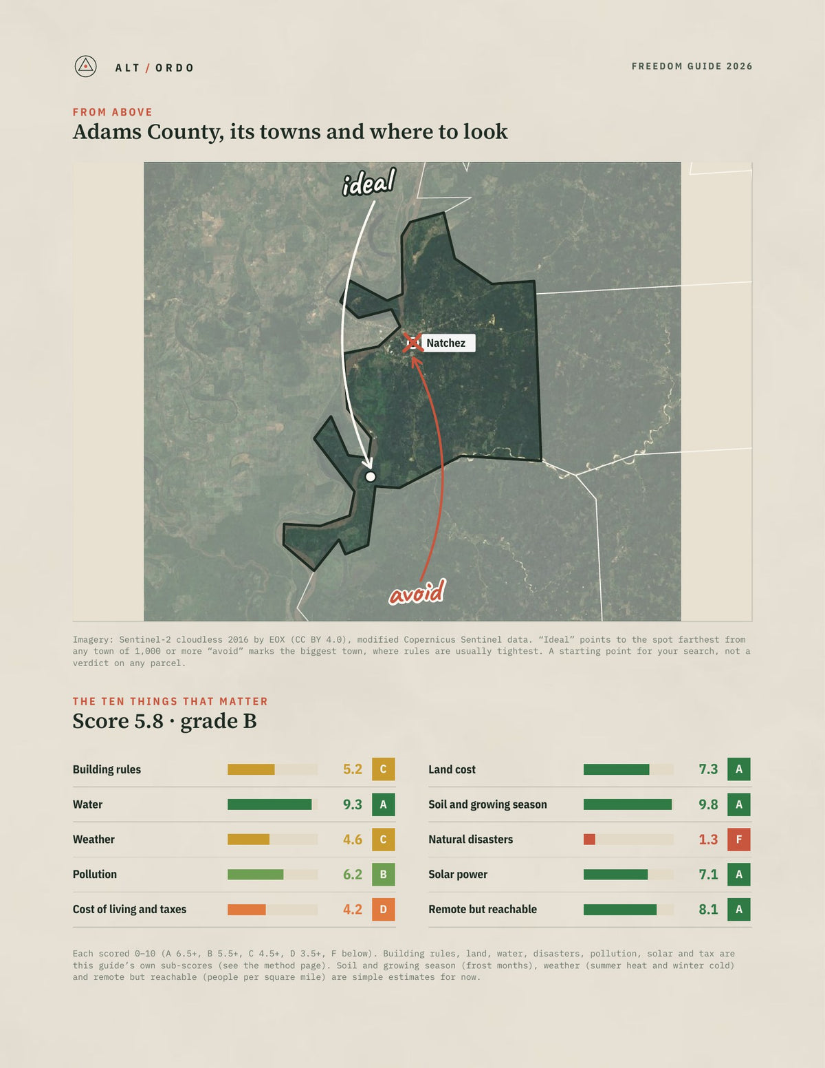 Adams County, Mississippi Off-Grid Guide 2026 from above