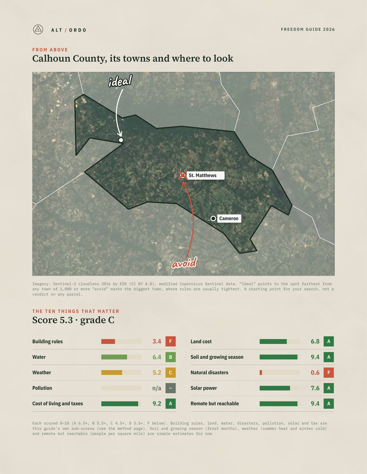 Calhoun County, South Carolina Off-Grid Guide 2026 from above