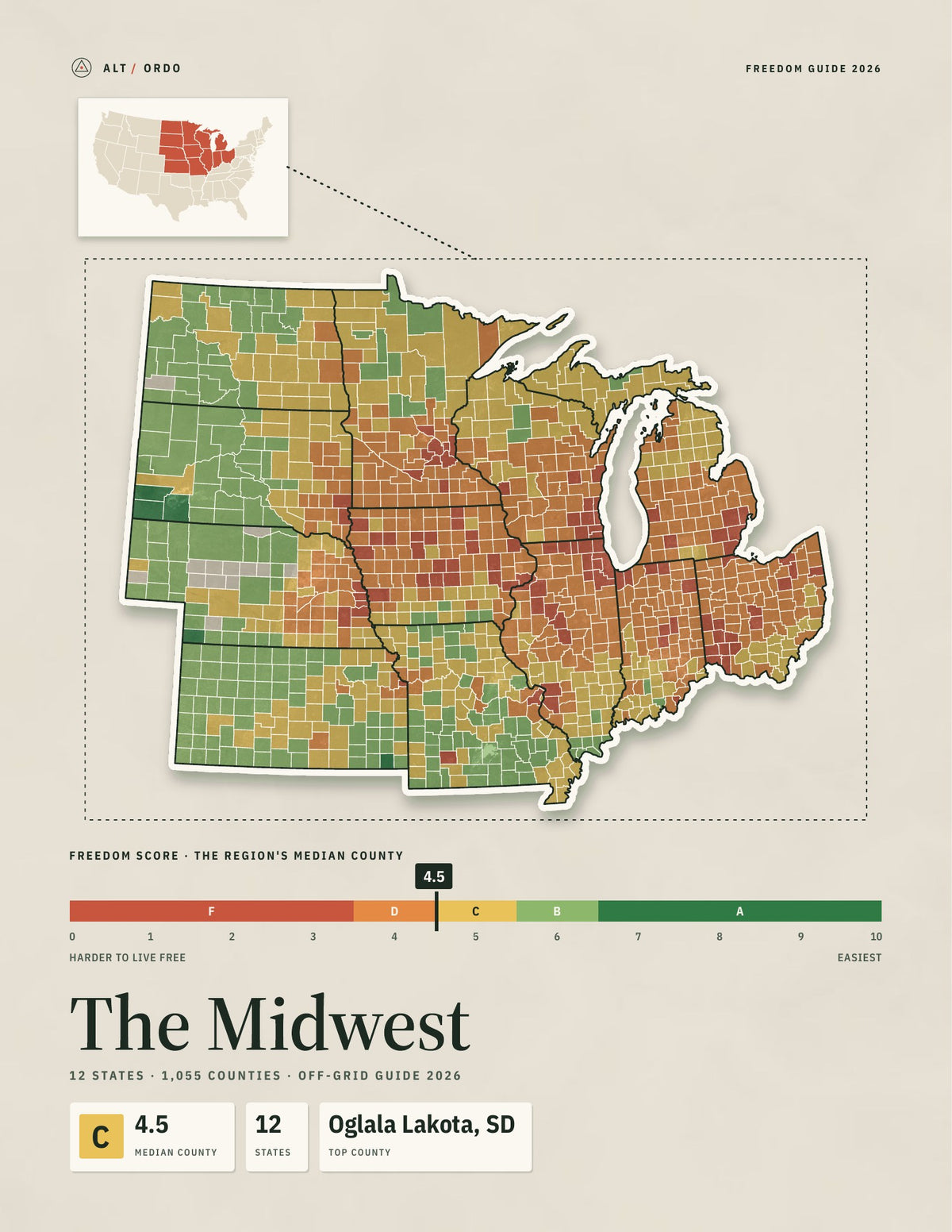 Midwest Off-Grid Guide 2026: 12 States, 1,055 Counties