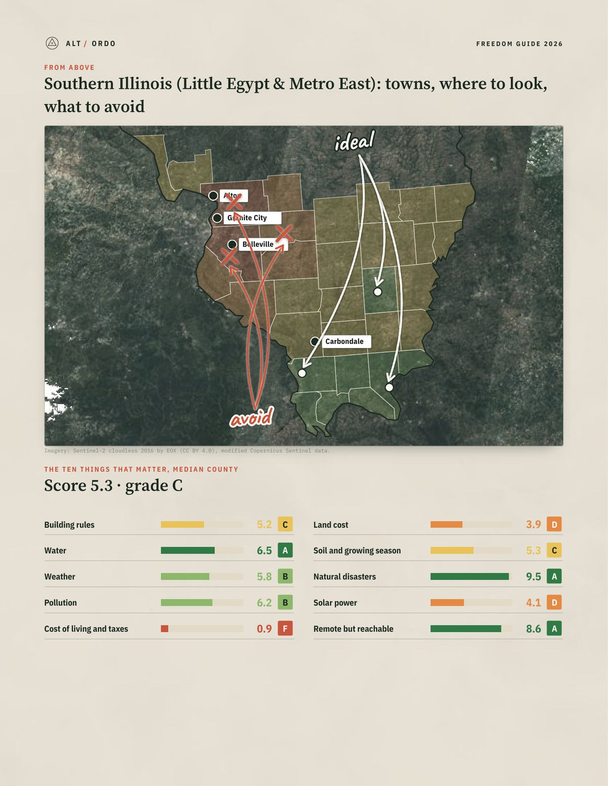 Southern Illinois (Little Egypt & Metro East), Illinois Off-Grid Guide 2026: 32 Counties Rated from above