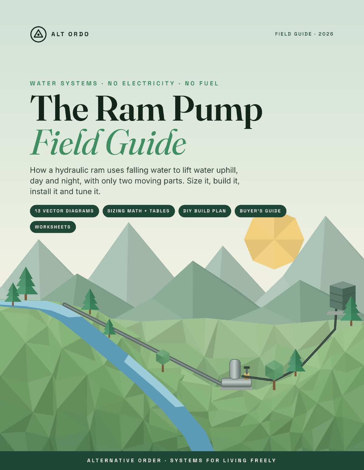 The Ram Pump Field Guide: Lift water uphill, day and night, with no power and two moving parts · Alt Ordo Systems Guide: cover