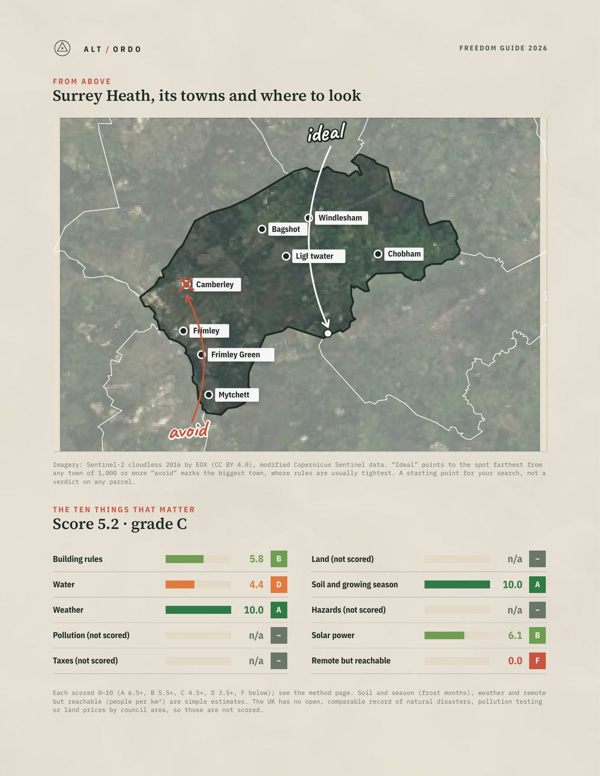 Surrey Heath, England Off-Grid Guide 2026 from above