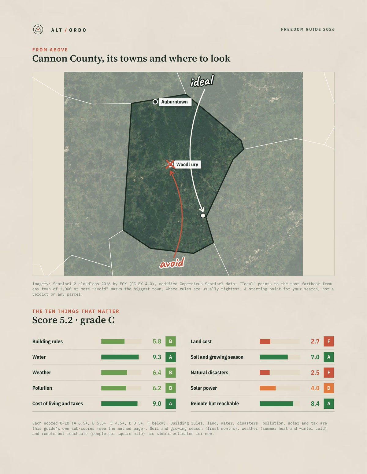 Cannon County, Tennessee Off-Grid Guide 2026 from above