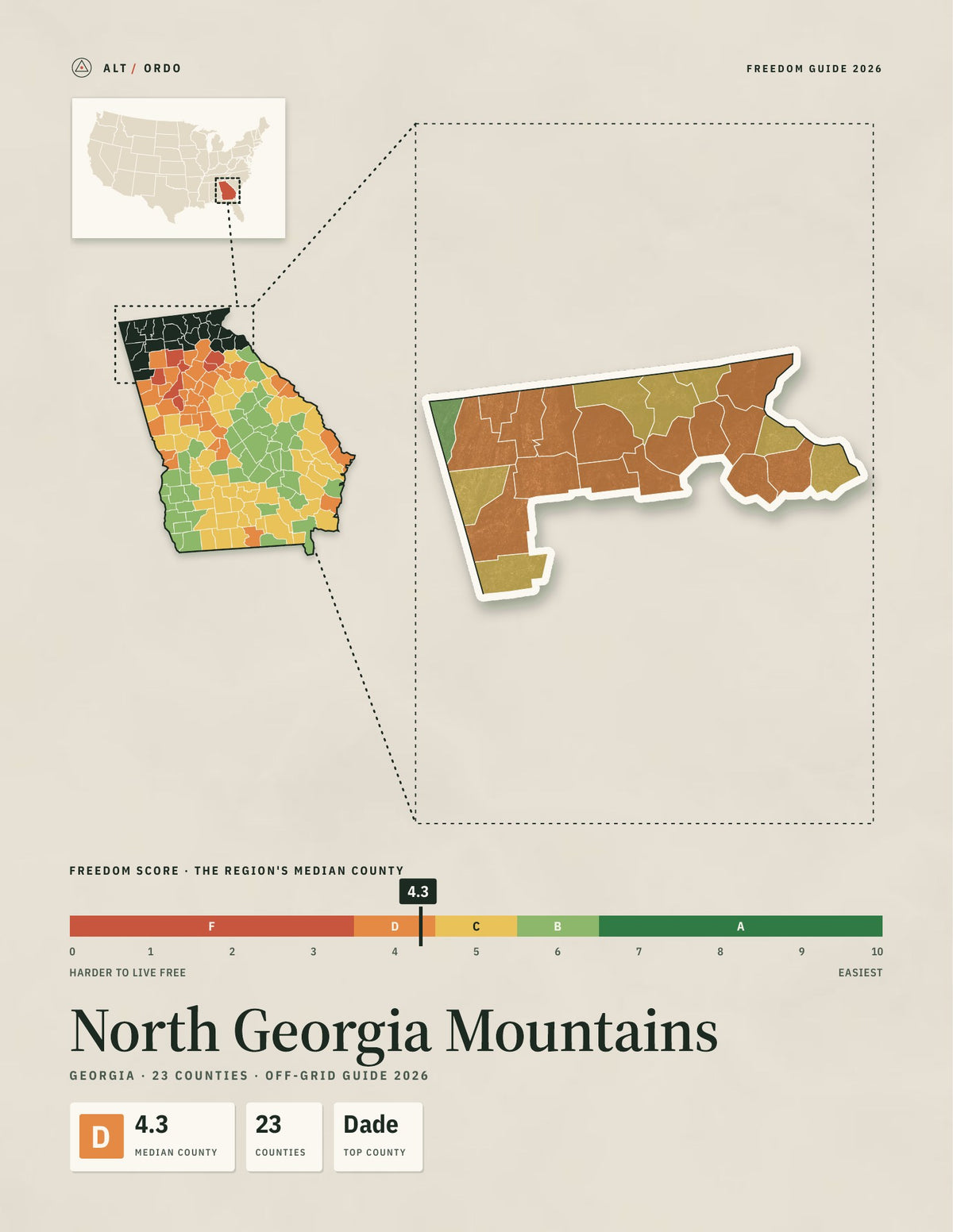 North Georgia Mountains, Georgia Off-Grid Guide 2026: 23 Counties Rated