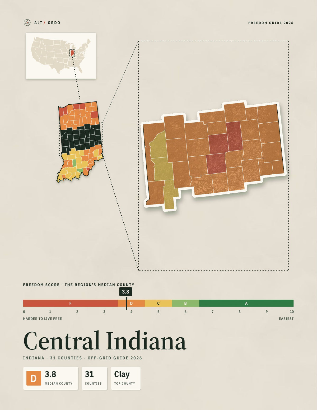 Central Indiana, Indiana Off-Grid Guide 2026: 31 Counties Rated