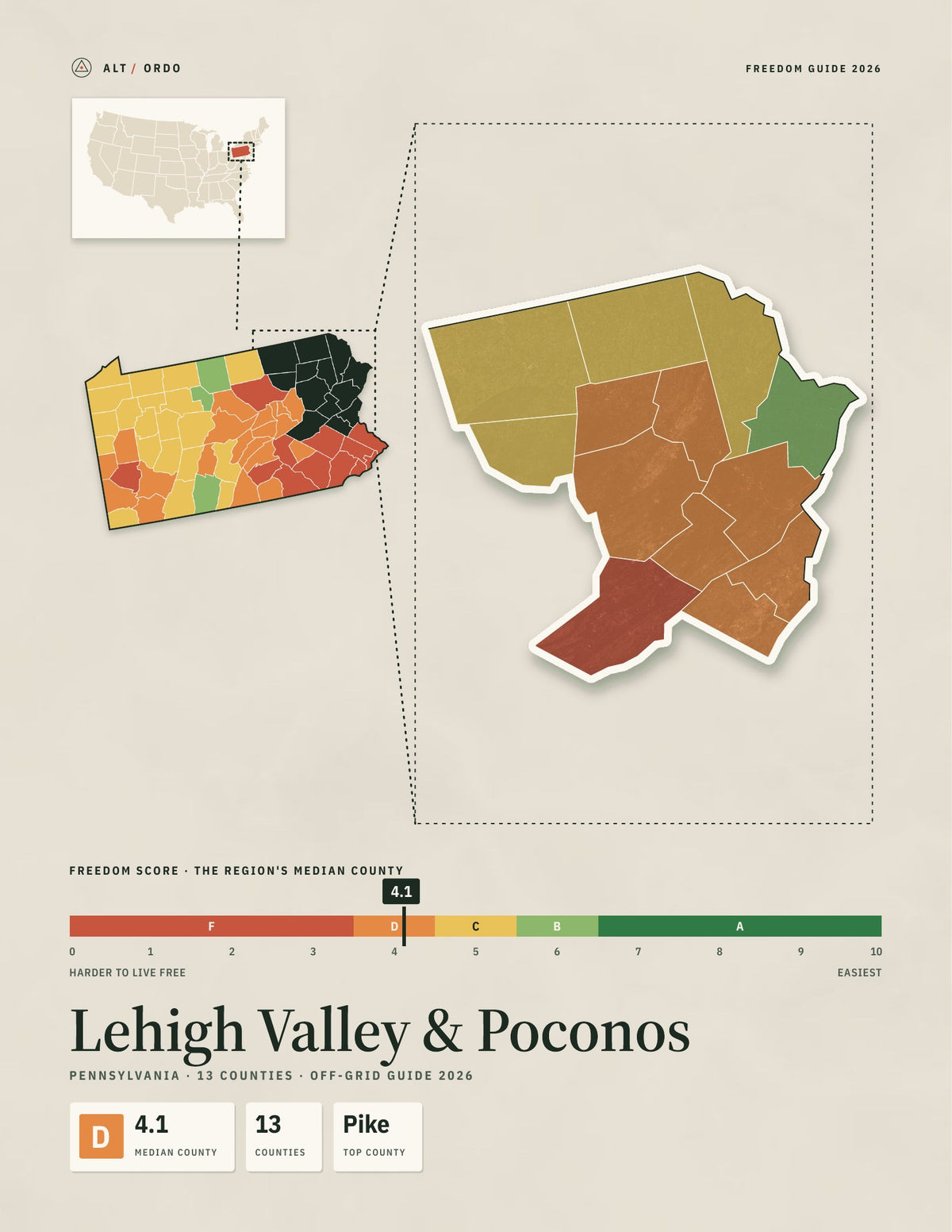 Lehigh Valley & Poconos, Pennsylvania Off-Grid Guide 2026: 13 Counties Rated