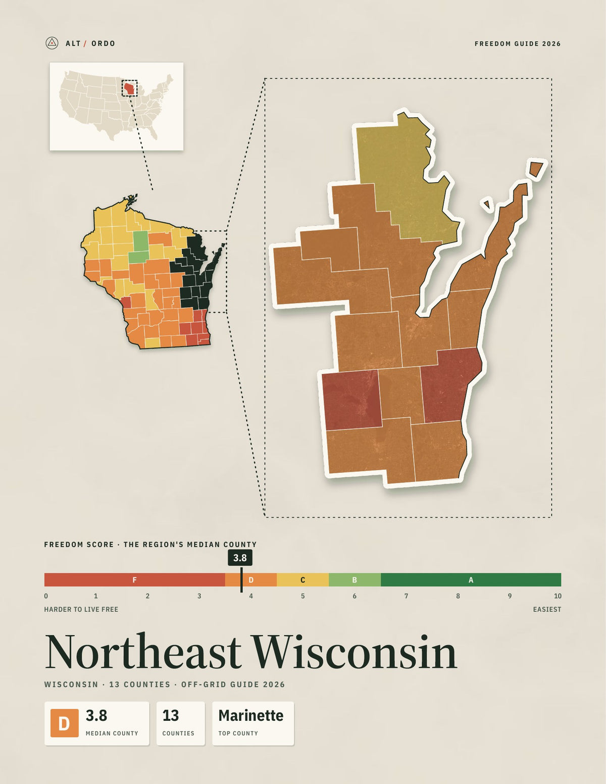 Northeast Wisconsin, Wisconsin Off-Grid Guide 2026: 13 Counties Rated