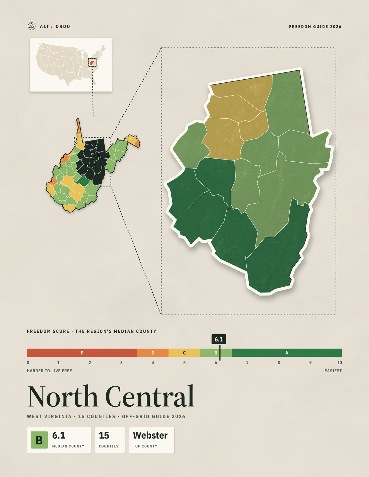 North Central, West Virginia Off-Grid Guide 2026: 15 Counties Rated