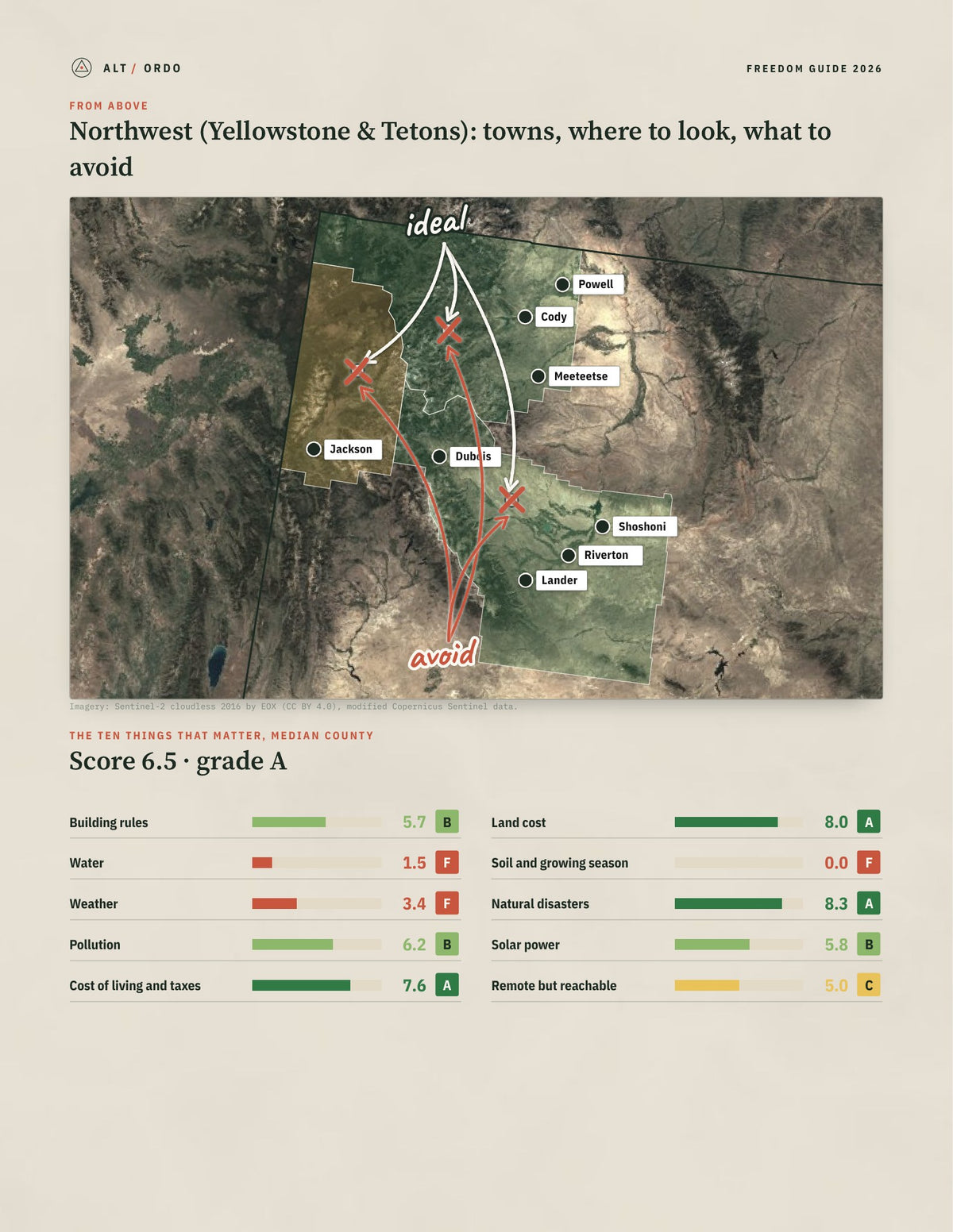 Northwest (Yellowstone & Tetons), Wyoming Off-Grid Guide 2026: 3 Counties Rated from above